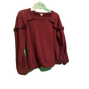 Lily White womens blouse SIZE XL Purple Lace, cold shoulder Long sleeves